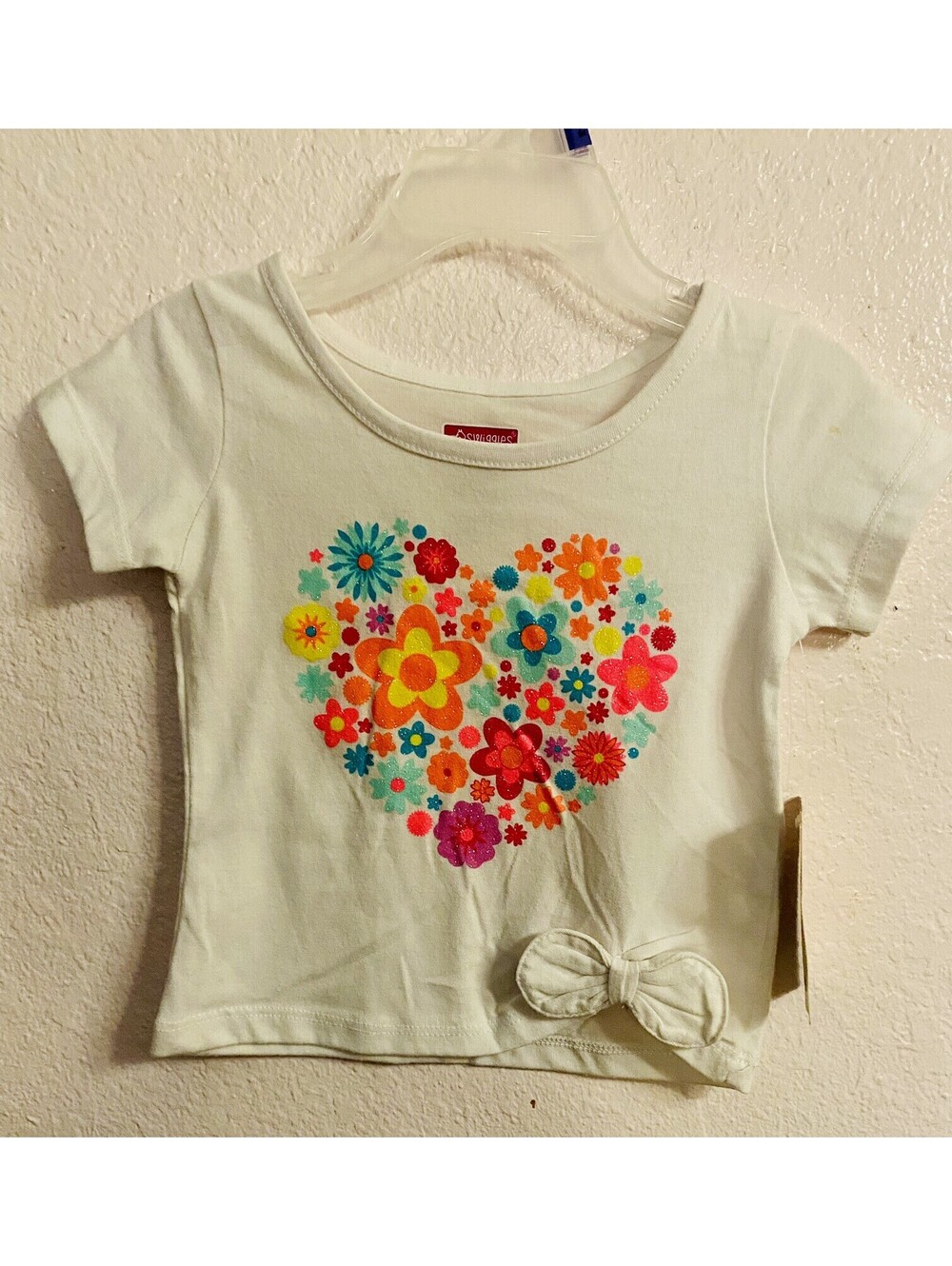Toddler Infant/Girls White/Floral Heart Glittery Pullover SHIRT, Colorful 12m